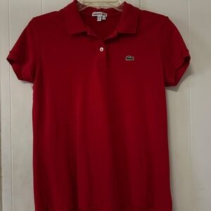 Ladies Lacoste Red Polo Shirt Top Size 42